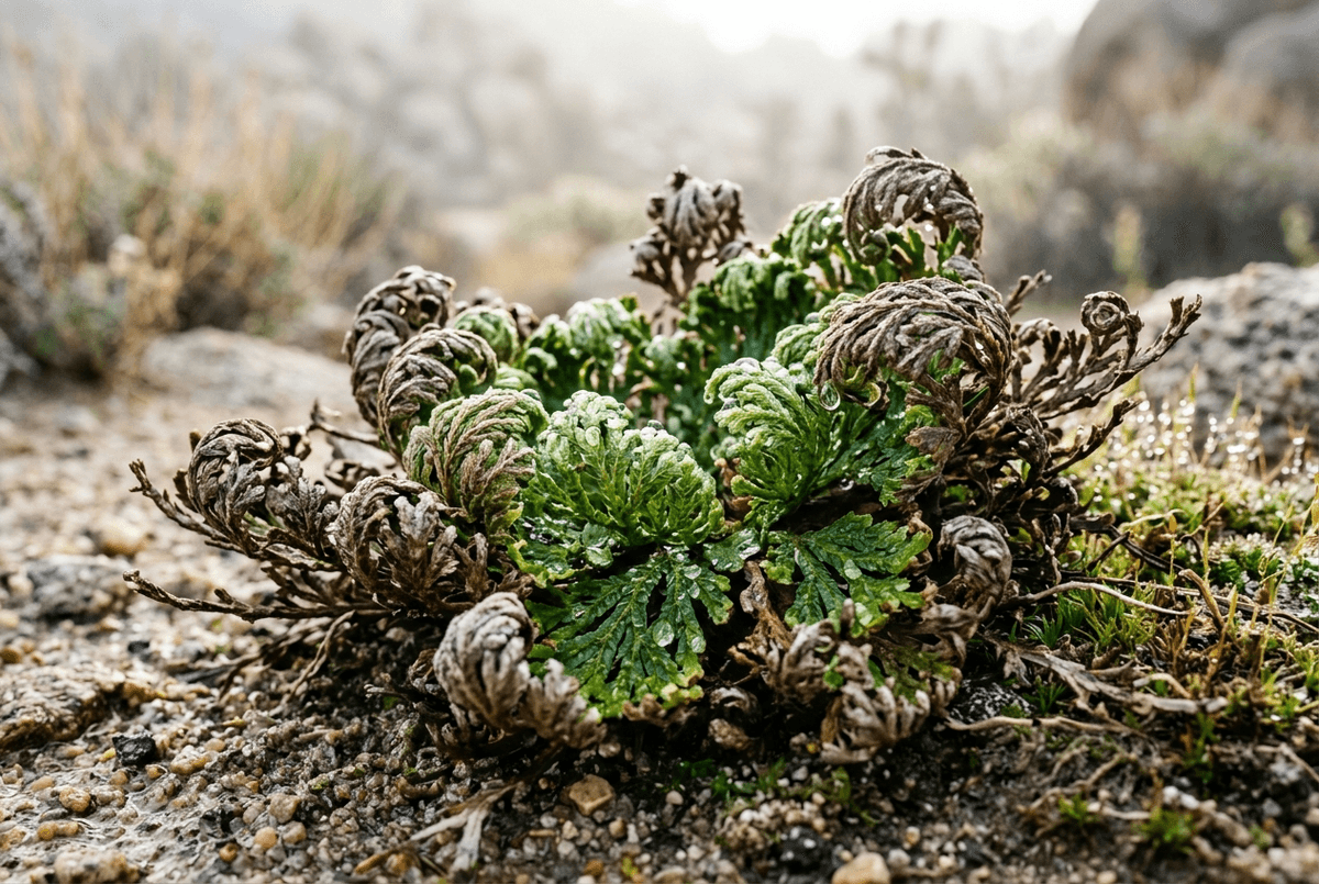La planta de la resurrección abriéndose al contacto con el agua