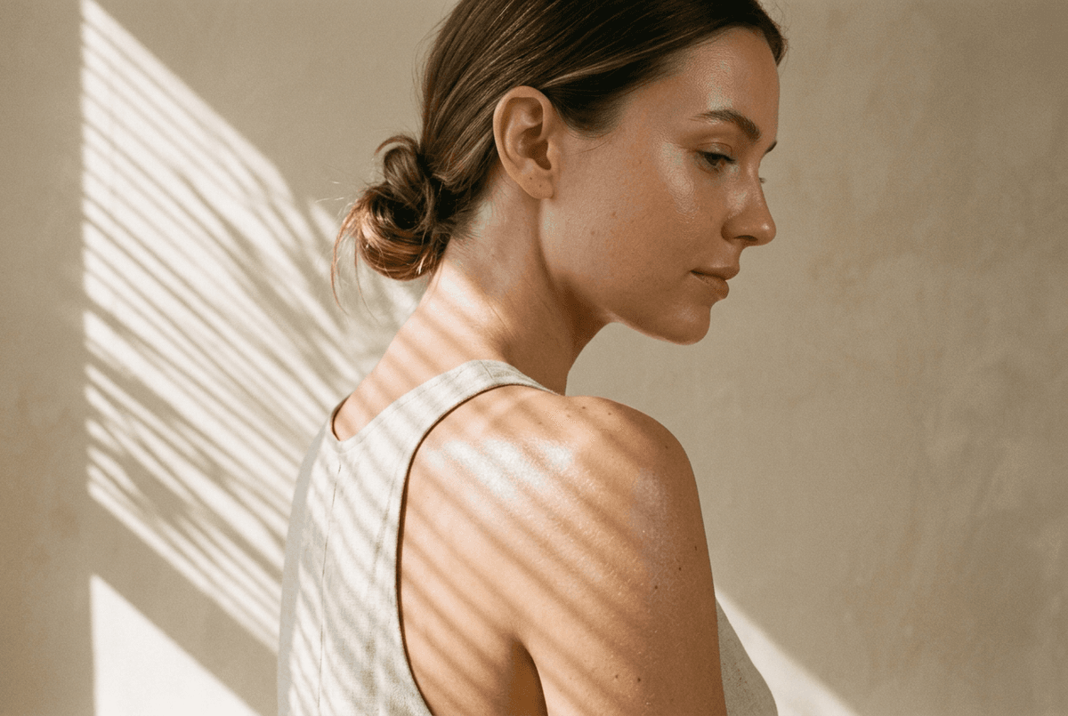 Luz del sol filtrándose sobre piel limpia y saludable