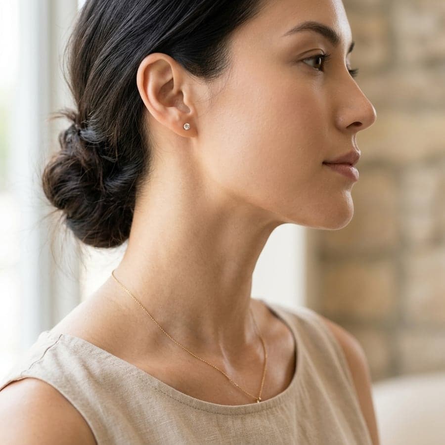Retrato de perfil con énfasis en el cuello, la línea mandibular y el tercio inferior del rostro