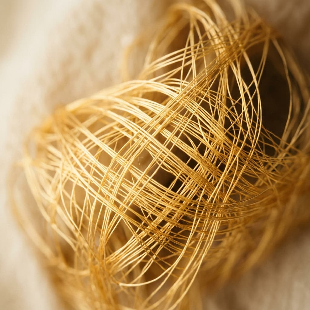 Primer plano artístico de fibras de colágeno entrelazadas
