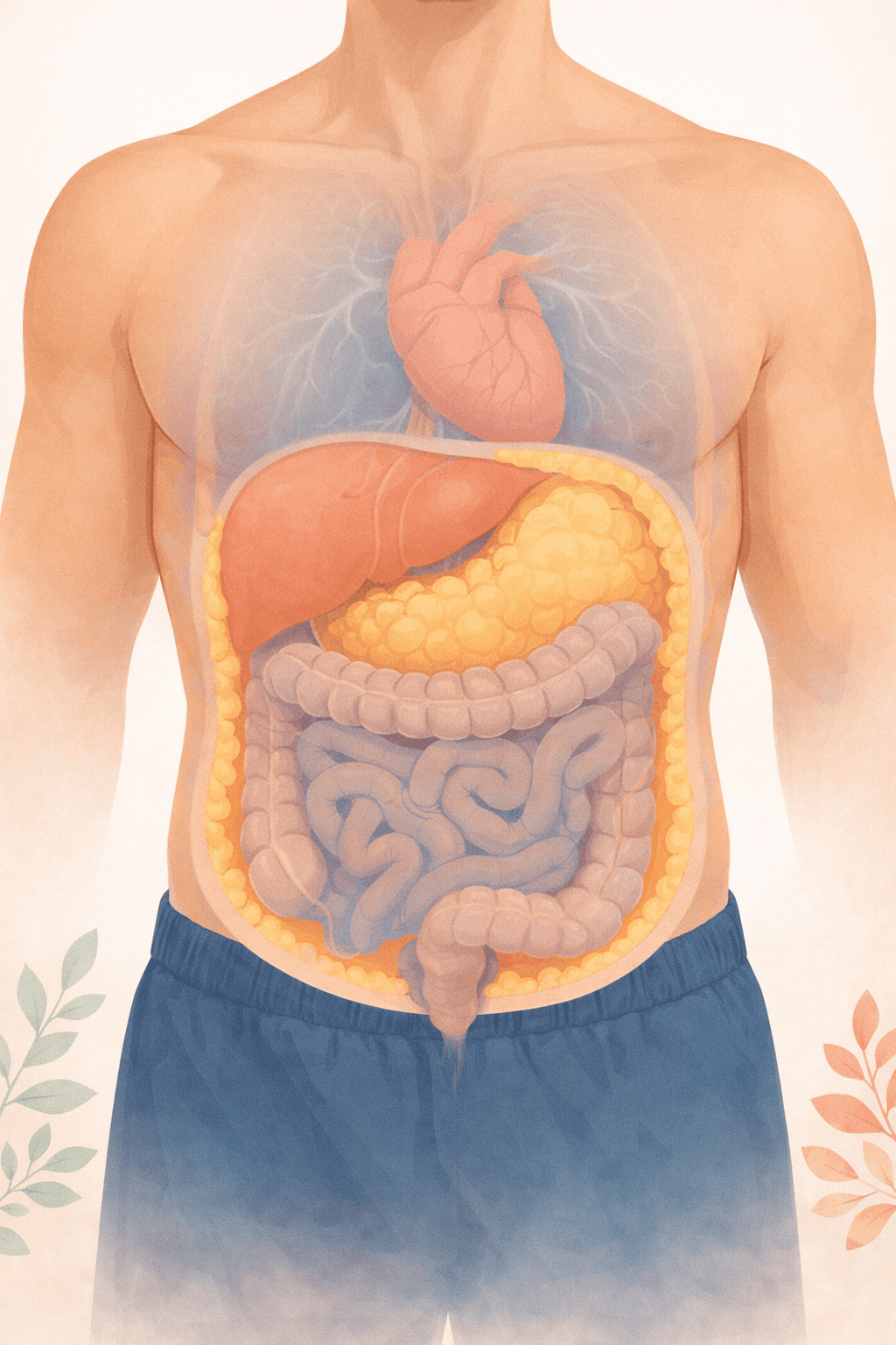 Visceral fat surrounding internal organs