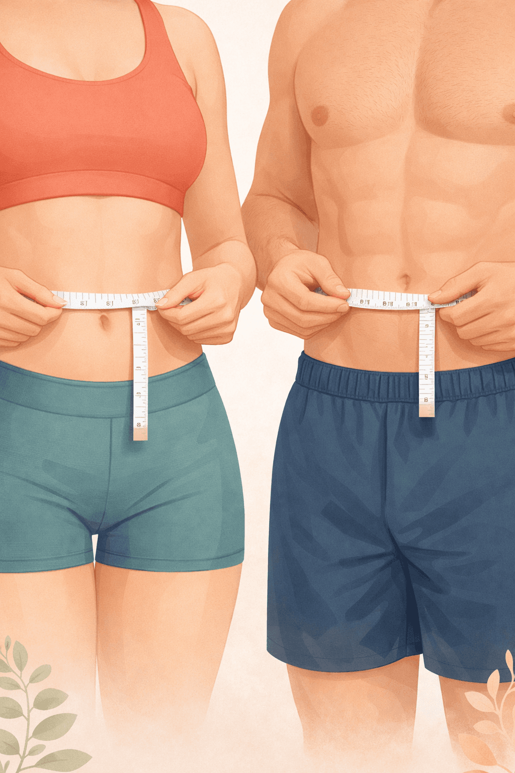 A woman and a man measuring waist circumference