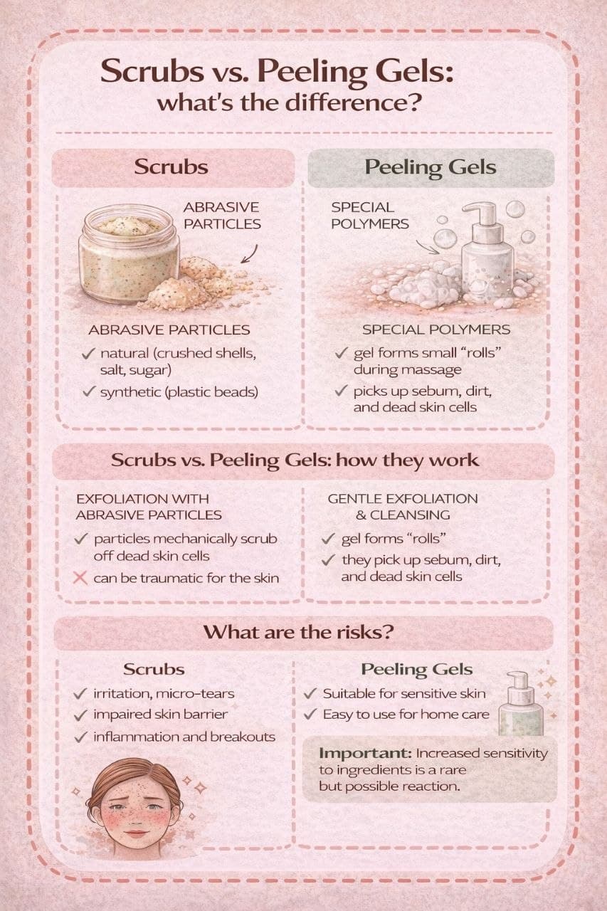 Comparison of rough scrubs and gentler peeling gels
