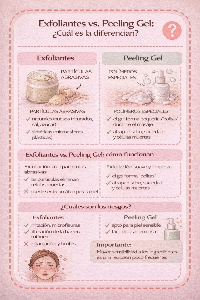 Comparación entre exfoliantes ásperos y geles exfoliantes más suaves