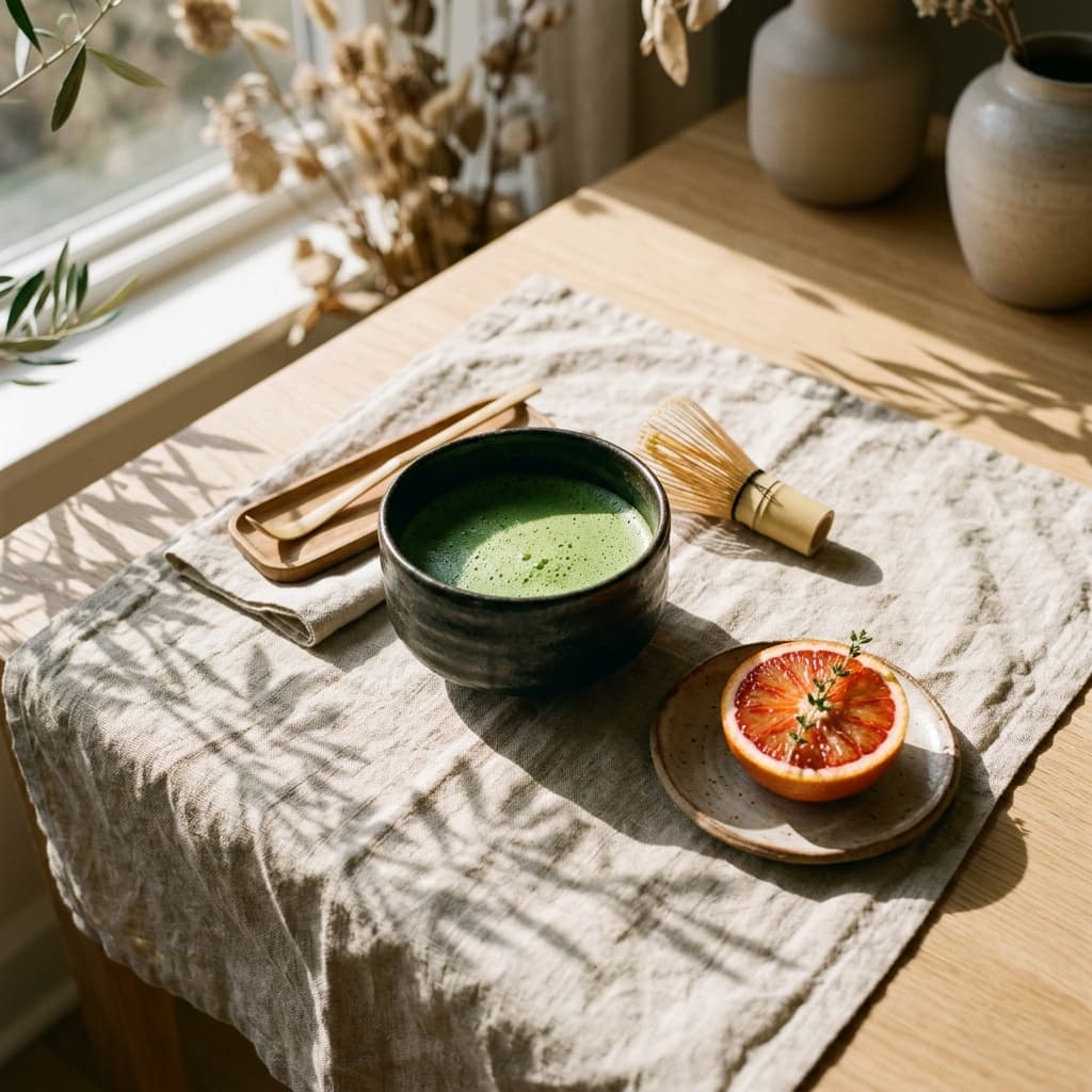 Matcha green tea and citrus fruits as sources of natural polyphenols and antioxidants for skin longevity