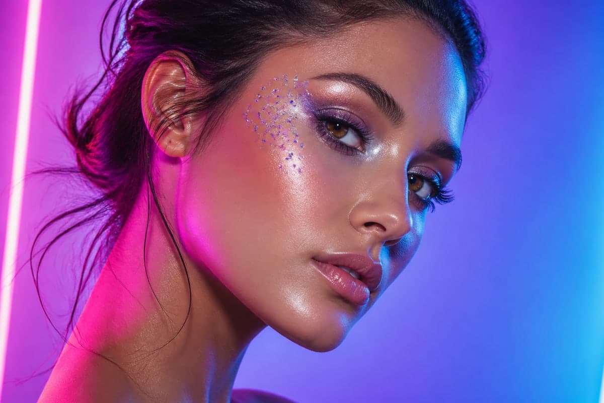 Maquillaje creativo con un acento decorativo brillante