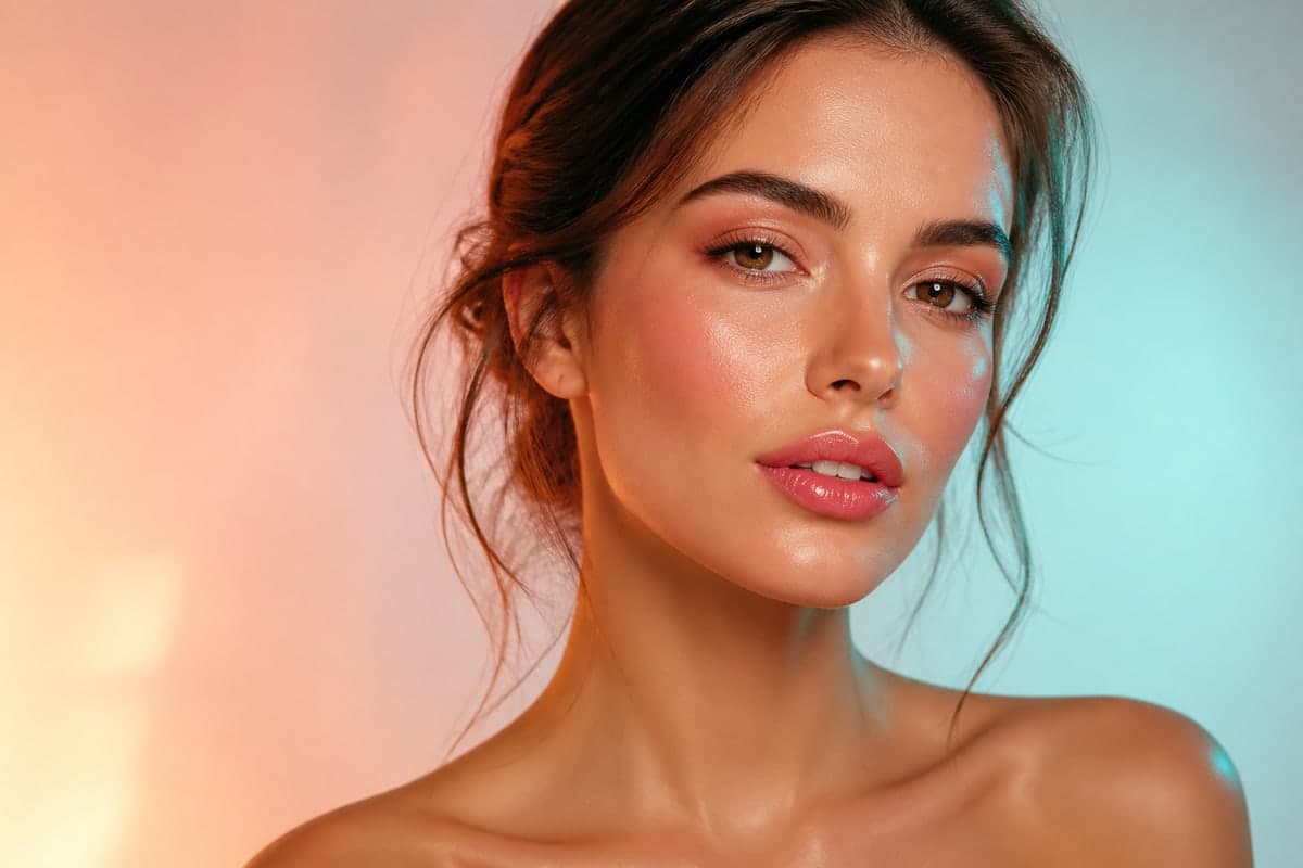 Maquillaje suave con piel uniforme y un acento ligero de color