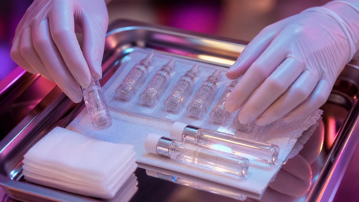 Sterile microneedling supplies on a clean clinical tray