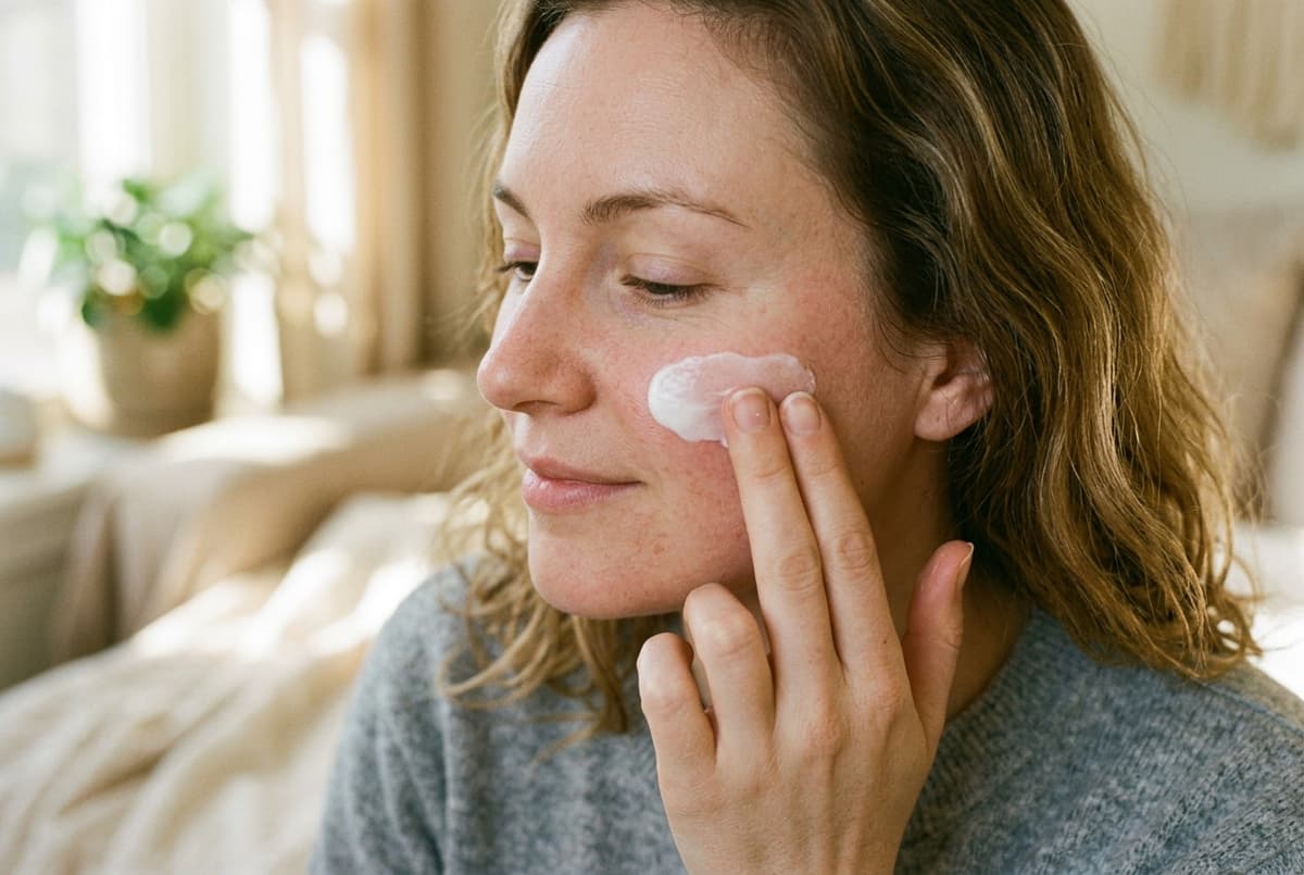 Primer plano de la aplicación de una crema rica con ceramidas sobre la piel suave de una mano