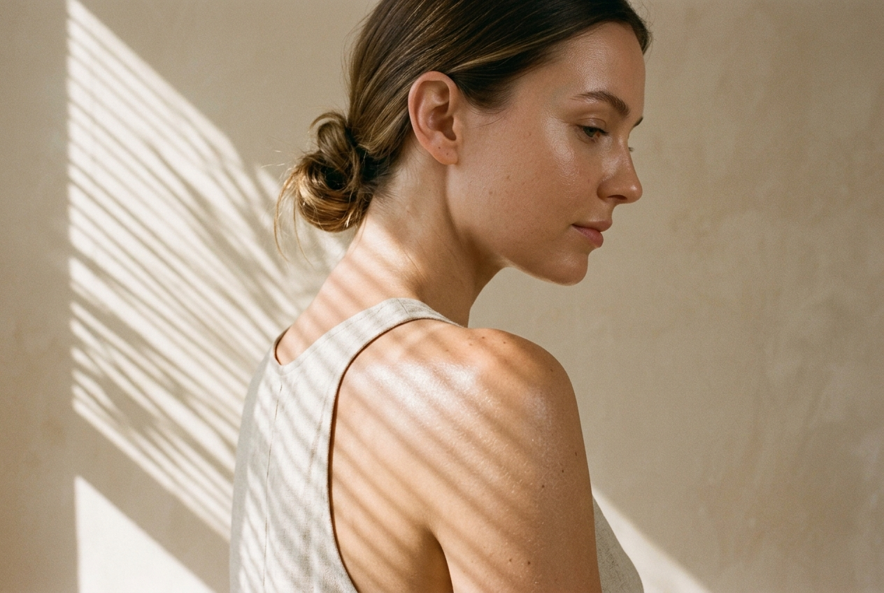 Warm sunlight filtering onto healthy glowing skin