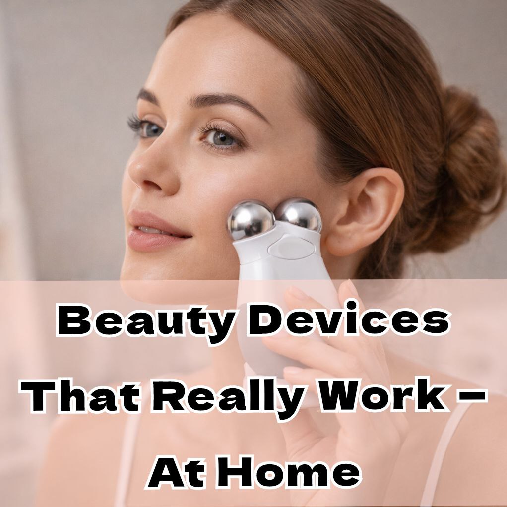 Woman using facial massager